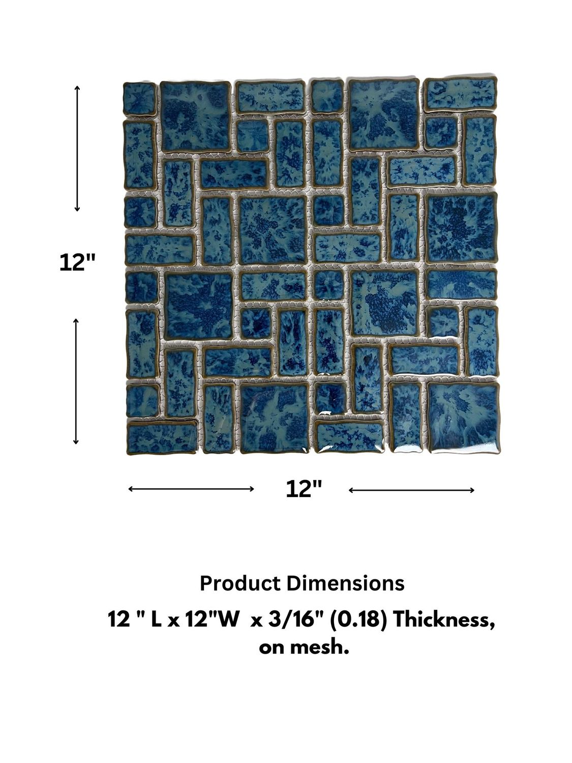 Tenedos TGLFD-RDM-PL Seawater Bluish Green Random Sized Porcelain Glazed Pool Mosaic Floor and Wall Tile for Backsplash, Kitchen, Bathroom, Swimming Pool