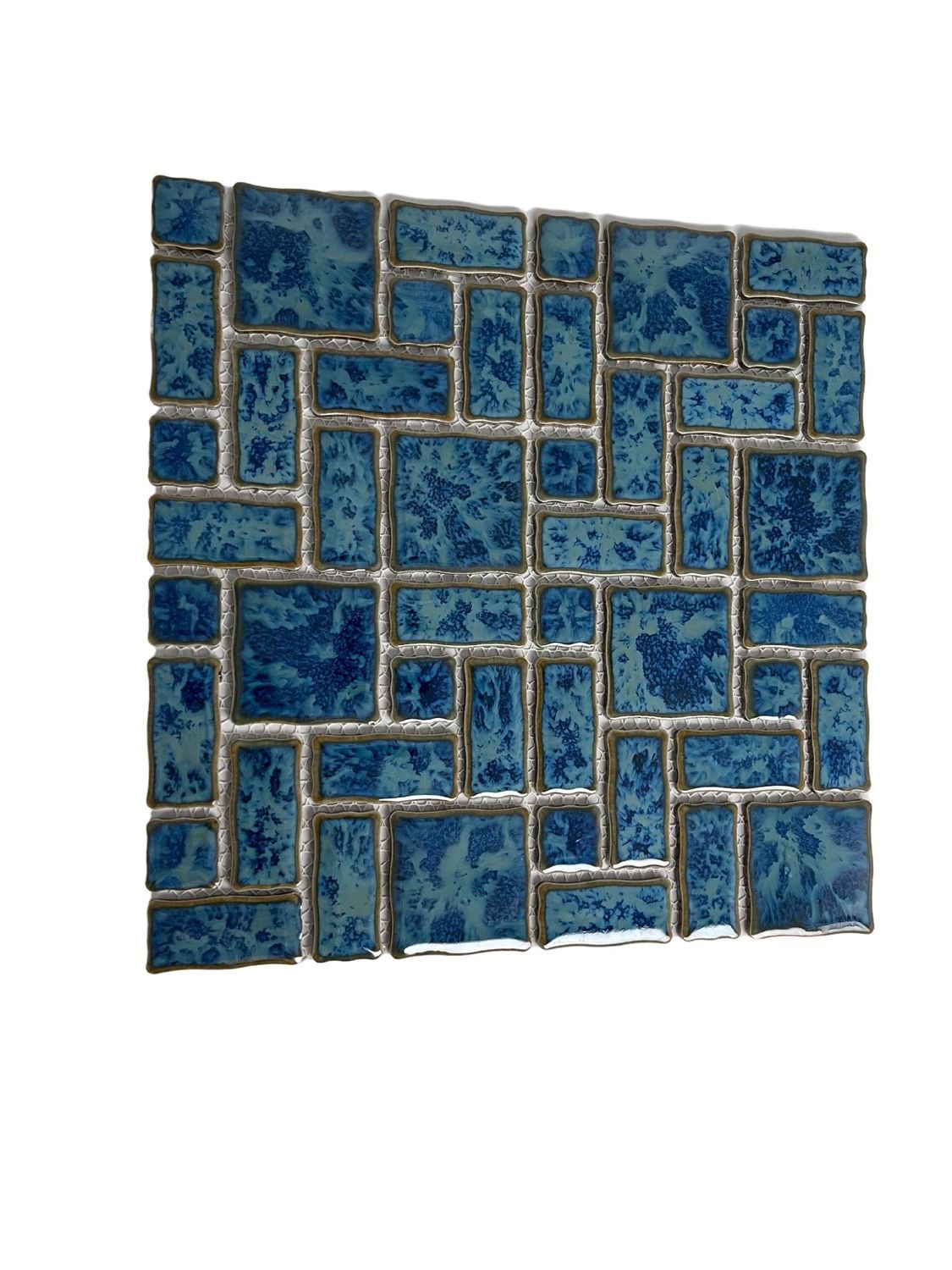 Tenedos TGLFD-RDM-PL Seawater Bluish Green Random Sized Porcelain Glazed Pool Mosaic Floor and Wall Tile for Backsplash, Kitchen, Bathroom, Swimming Pool