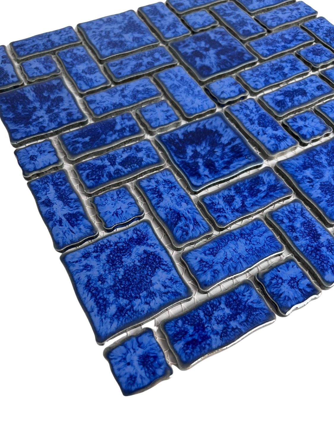 T‎PACFD-RDM-PL Ultramarine Blue Random Sized Wavy Edges Porcelain Glazed Pool Mosaic Floor and Wall Tile for Backsplash, Kitchen, Bathroom, Swimming Pool