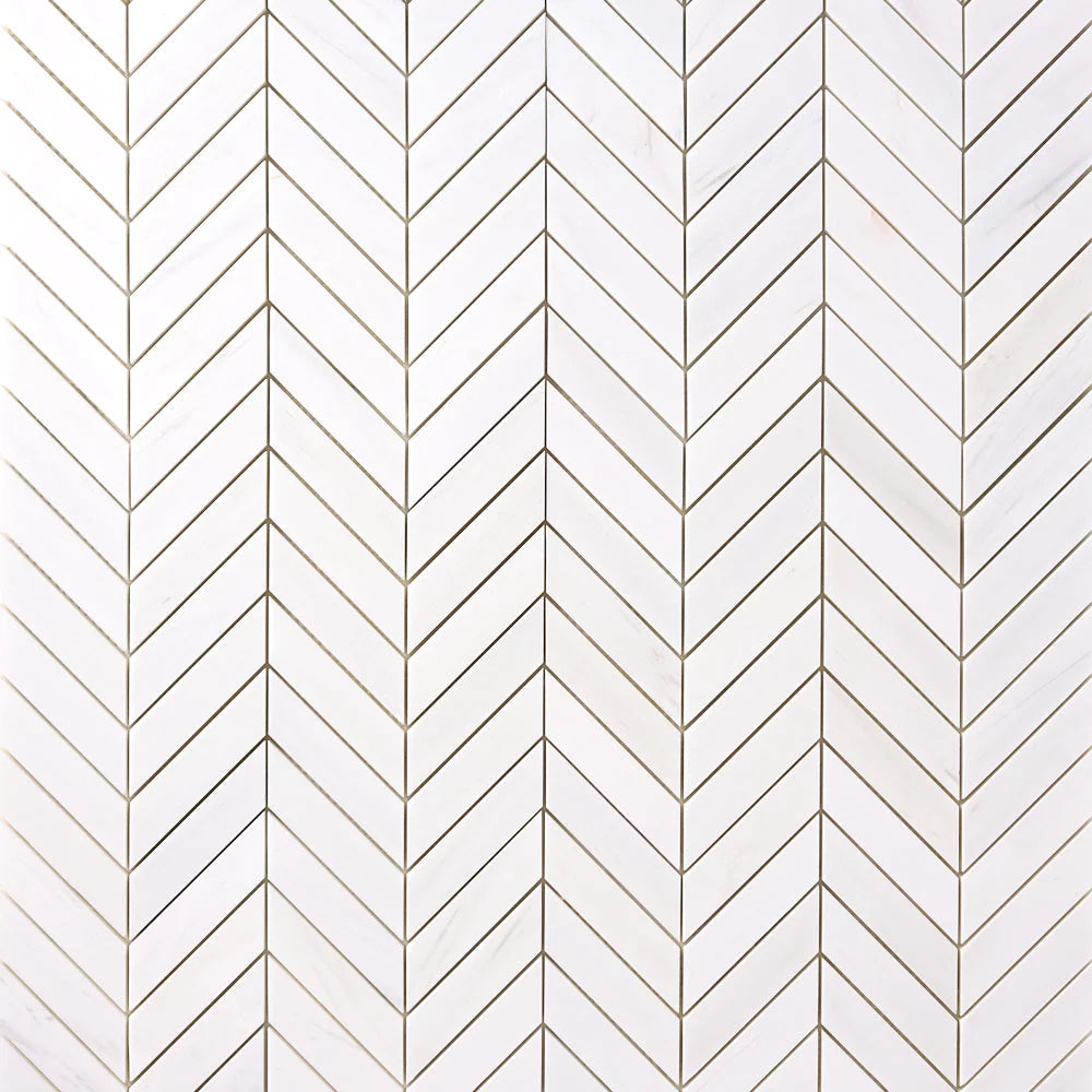 Tenedos Bianco Dolomite Chevron Mosaic Polished/Honed