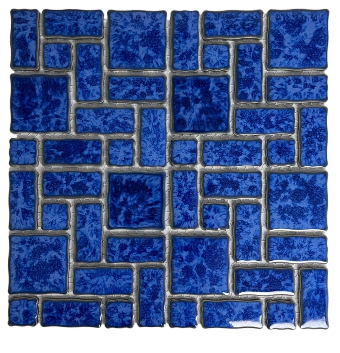 Tenedos T‎PACFD-RDM-PL Ultramarine Blue Random Sized Wavy Edges Porcelain Glazed Mosaic Floor and Wall Tile, Swimming