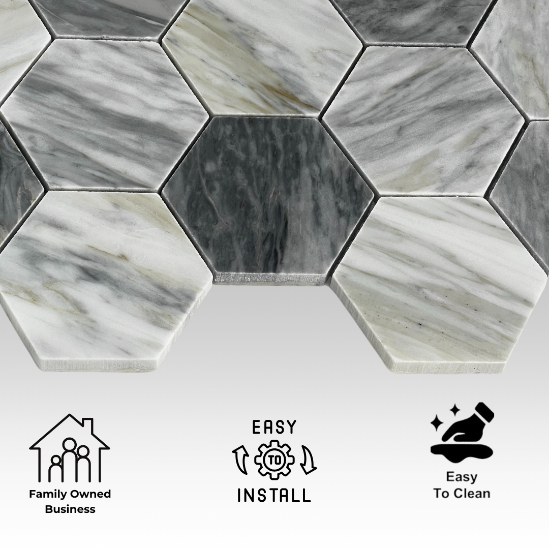 Hematite Calacatta Hexagon Marble Tile-1 piece