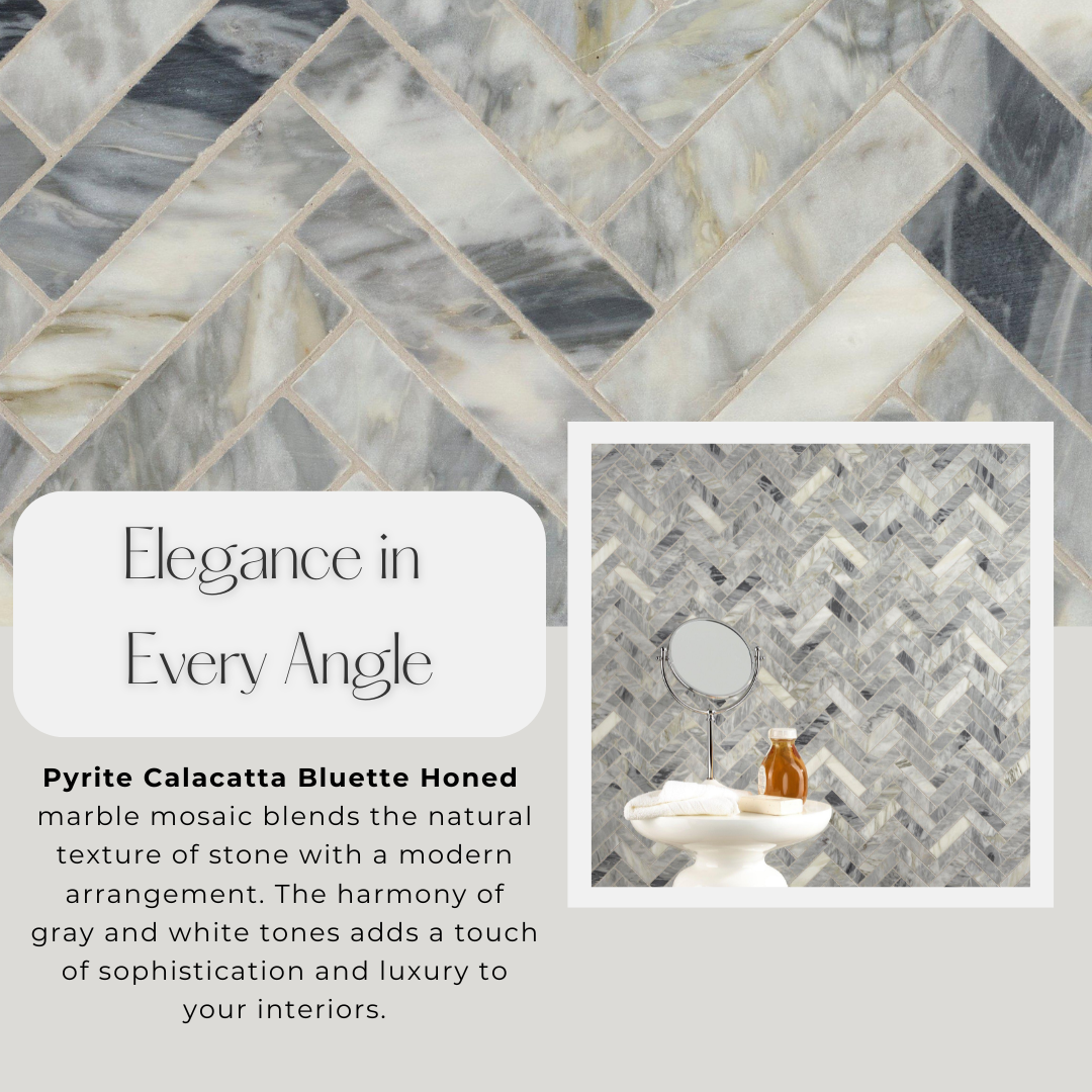 Tenedos Pyrite Calacatta Honed Marble Herringbone Mosaic Tile- 1 piece