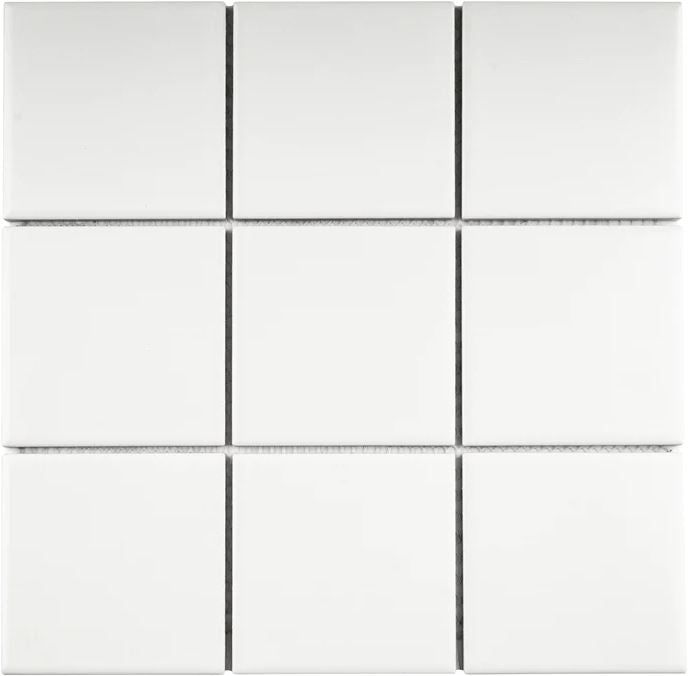 Porcelain 3-3/4 in. x 3-3/4 in. Matte Mesh-Mounted Mosaic for Backsplah, Bathroom Floor & Wall Tiles (11 pcs/case) (White)