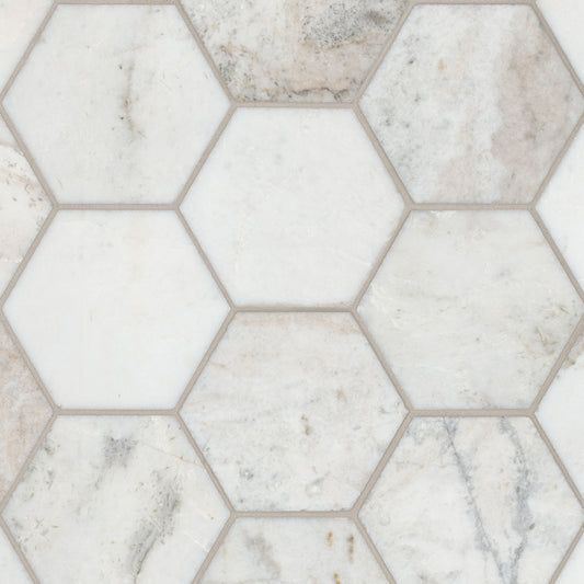 Arabescato Venato 5 in. Hexagon 10 in. x 13 in. Honed Marble Mesh-Mounted Mosaic Floor and Wall Tile by MSI (8.98 sq. ft./case)