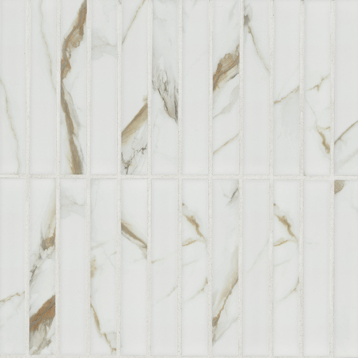 Calacatta Gold Stacked 12 in. x 12 in. Matte Porcelain Mesh-Mounted Mosaic Floor and Wall Tile