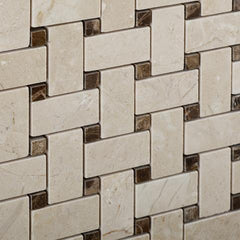 Tenedos Crema Marfil Basketweave Mosaic with Emperador Dark Dots Polished/Honed