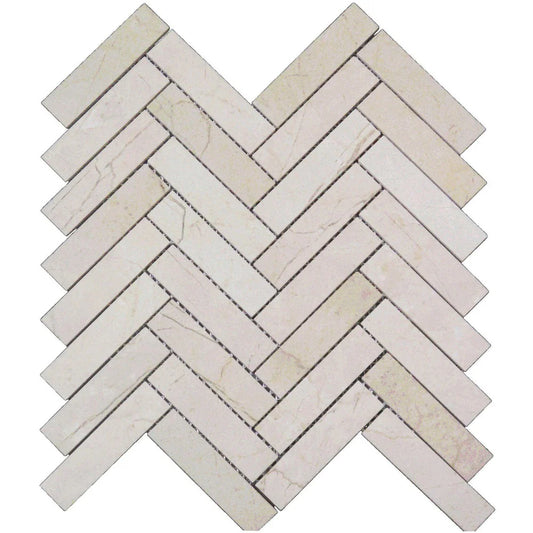 Crema Marfil 1x4 Herringbone Polished Mosaic Tile 1 piece