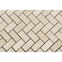 Tenedos Crema Marfil Polished 1x2 Herringbone Mosaic Tile