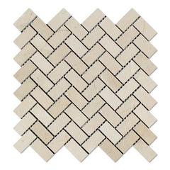 Tenedos Crema Marfil Polished 1x2 Herringbone Mosaic Tile