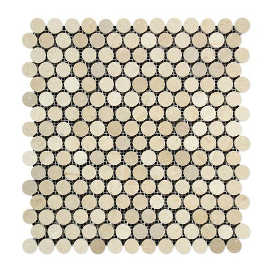 Crema Marfil Penny Round Mosaic Tile Polished- 1 piece
