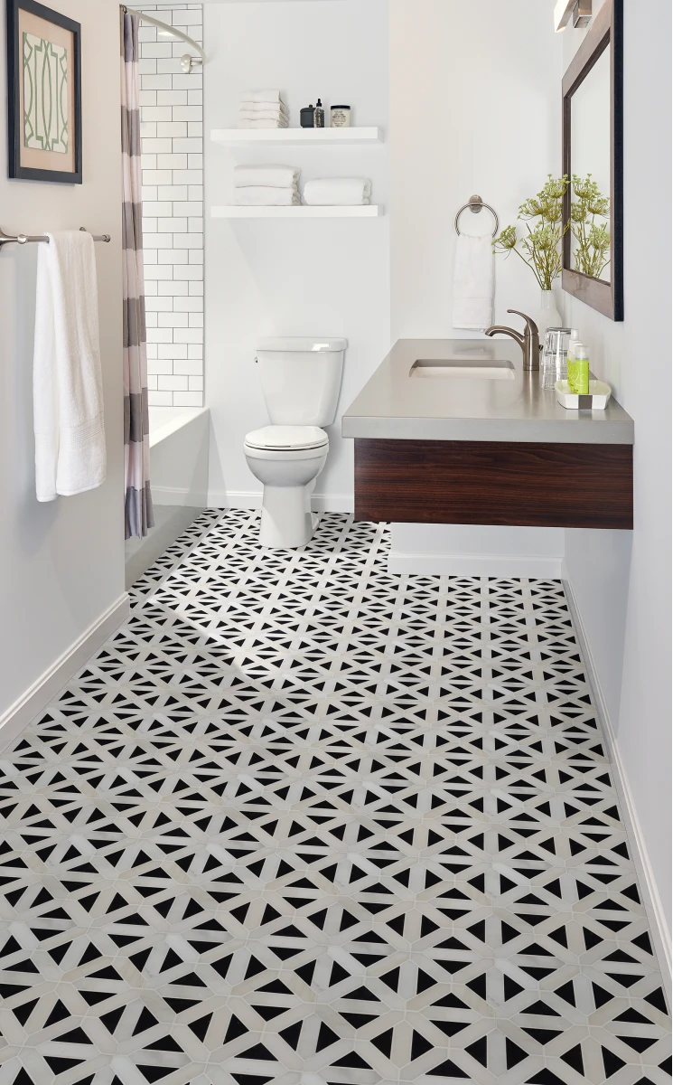 Calacatta Gold Italian Marble with Nero Marquina Black Triangles Geometrica Mosaic Tile Honed (Matte)