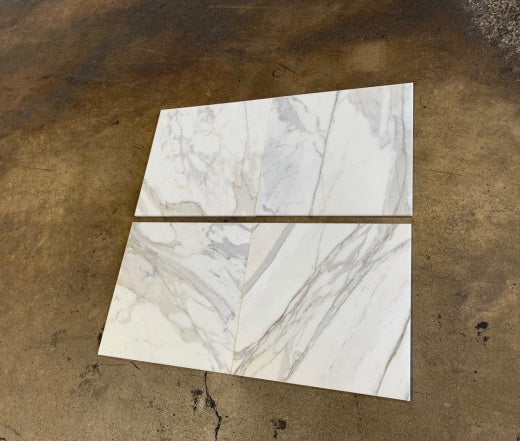 4x4 Calacatta Gold Italian Marble Subway Tile Wide Beveled Polished (Glossy)