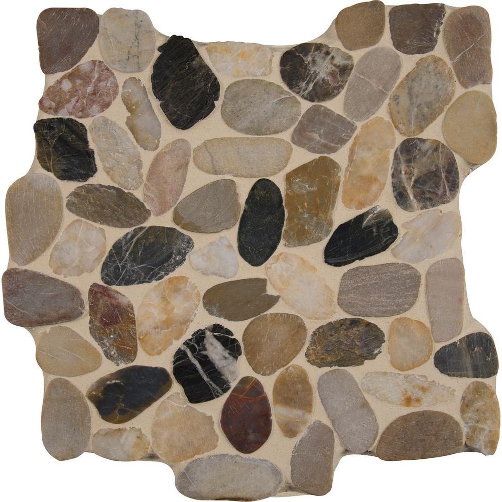 MS International Mix River Rock 12x12x10 mm Tumbled Marble Mesh-Mounted Mosaic Wall Floor Tile