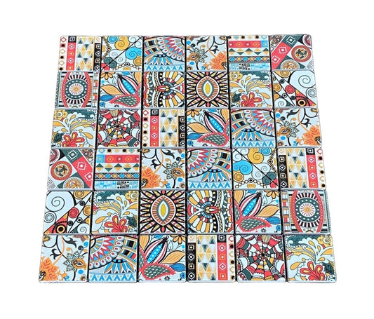 2 in. Square Marble Mosaic Painted with Inject Colorful Maiolica Style Mesh-Backed for Wall and Floor, Backsplash, Kitchen, Bathroom, Accent Wall, Fireplace Surround by Tenedos