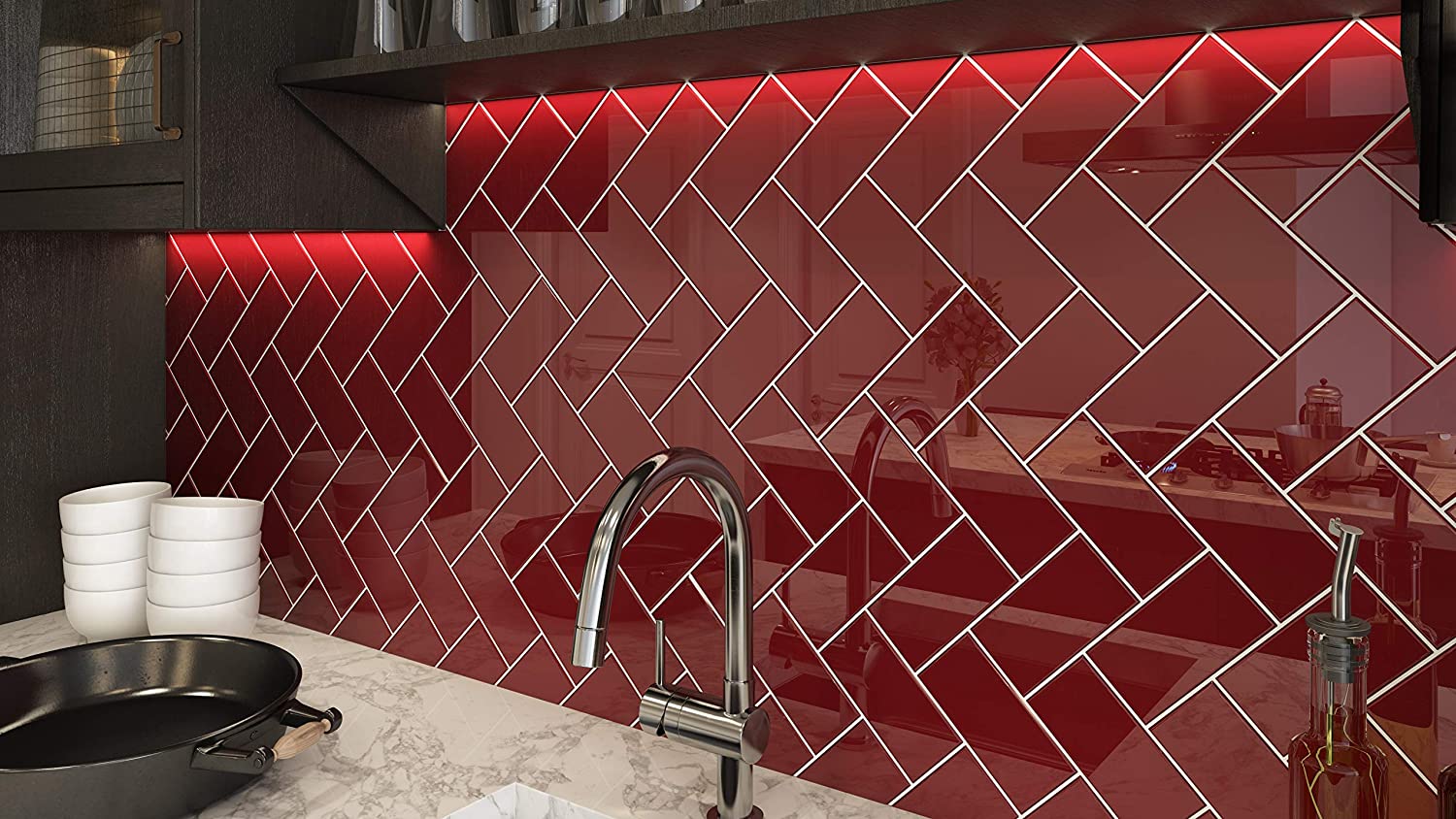 Ruby Red 3x6 Subway Glass Wall Tile for  Bathroom Shower, Kitchen Backsplash, Accent Décor