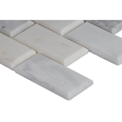 MS International Greecian White 2x4 Polished Beveled Marble Mesh-Mounted Mosaic Floor Wall Tile