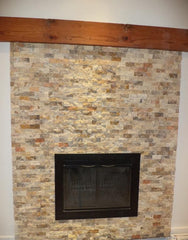 Scabos 2x4 Split Faced Travertine Brick Mosaic Stone Wall Tile ( on 12" x 12" Mesh Sheet)