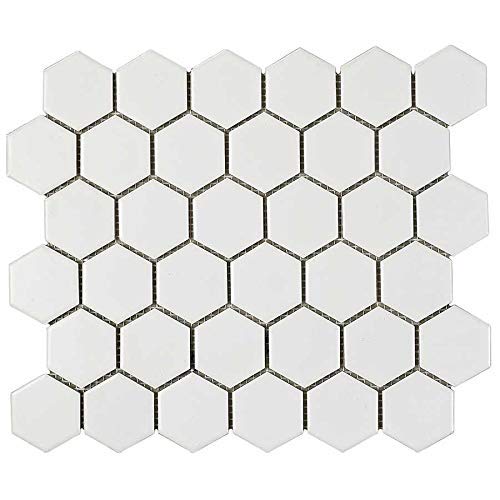 USCT White 2 inch Hexagon Porcelain Mosaic Wall Tile for Kitchen Backsplash, Bathroom Shower, Accent Wall-  10pcs/carton (10 sq ft)