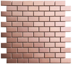 Tenedos 1x2 Brick Bronze Copper Look Stainless Steel Mosaic Wall Tile on Mesh Mounted Sheet for Kitchen Backsplash, Bathroom Shower