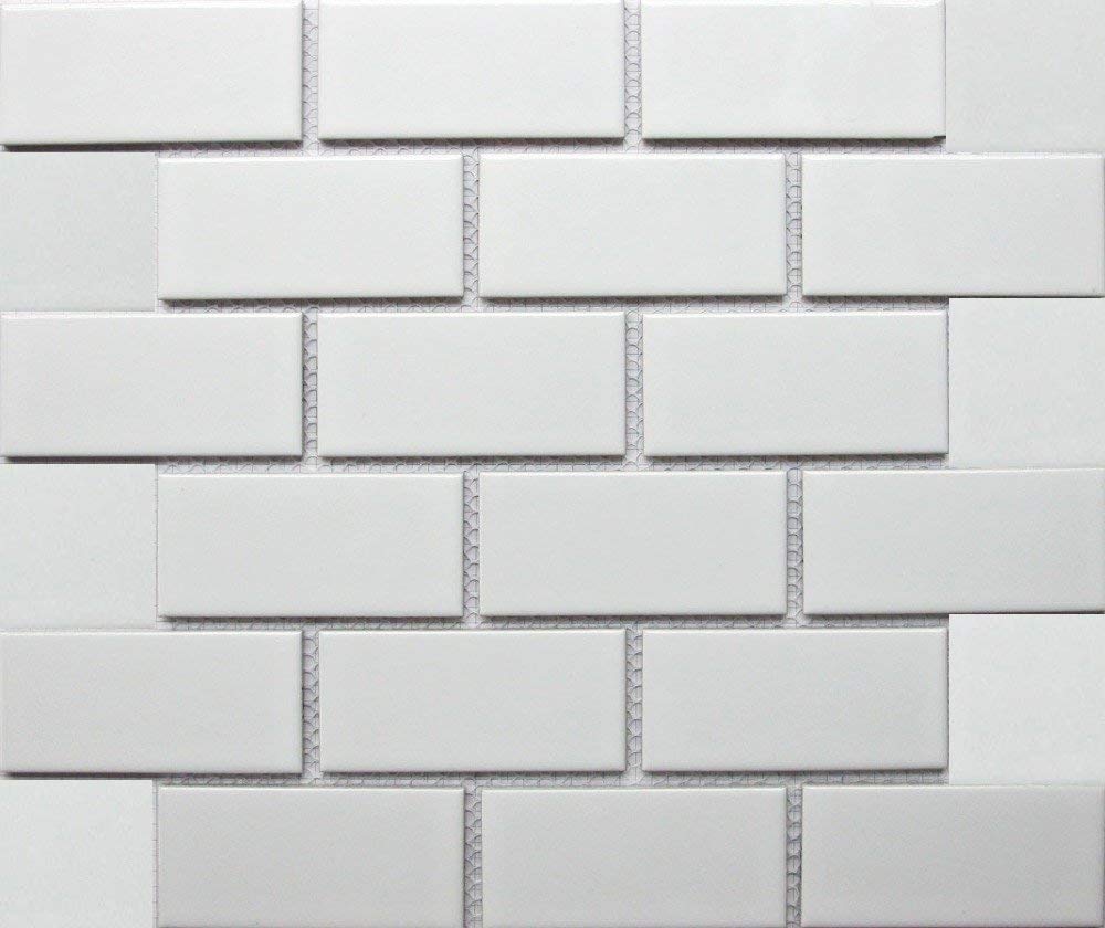 White Tile Ceramic Subway Brick Gloss Finish 2" X 4" for  Wall Tile, Backsplash Tile, Bathroom Tile on 12x12 Mesh for Easy Installation for Wall Tile Backsplash Tile Bathroom Tile