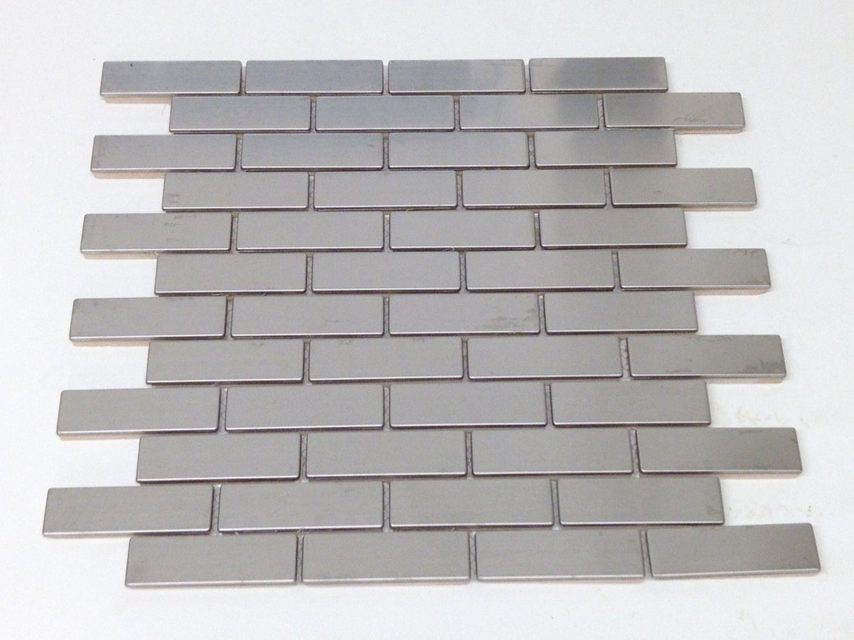 Silver Stainless Steel Metal 0.75 x 2.75 Mosiac Brick Sheets for Backsplash, Bathroom Tile