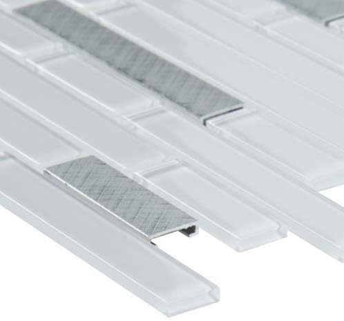 Tenedos Cotton White and Silver Glass with Metal Mosaic Wall Tile