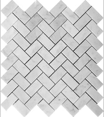Carrara White Italian (Bianco Carrara) Marble 1 X 2 Herringbone Mosaic Tile, Honed