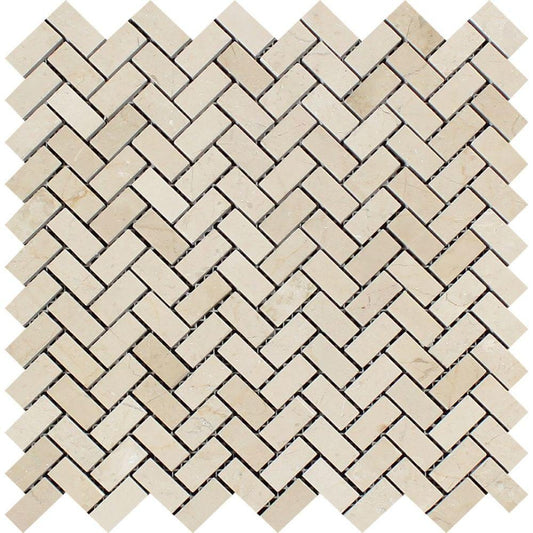 Crema Marfil Marble 1x2 Herringbone Mosaic (Honed)  by Vogue Tile
