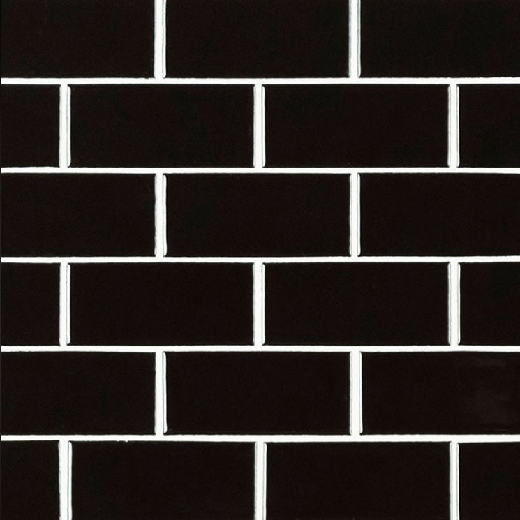 Black Subway Brick 2x4 Porcelain Tile, Wall Mesh-Mounted