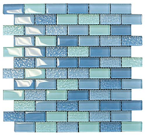 Wave Blue Crystal Brick Glass Mosaic Wall Tile