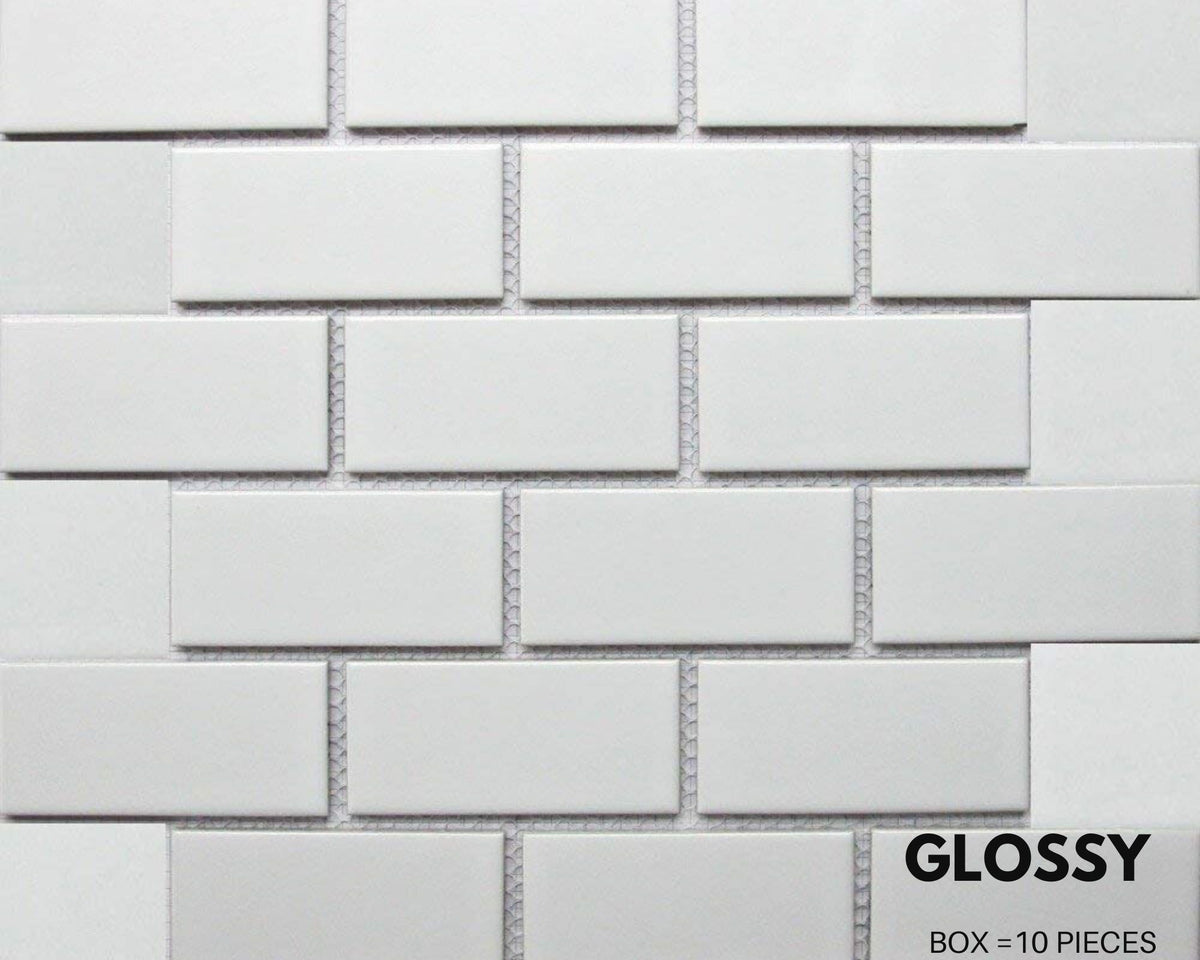 White Tile Ceramic Subway Brick Gloss Finish 2" X 4" for  Wall Tile, Backsplash Tile, Bathroom Tile on 12x12 Mesh for Easy Installation for Wall Tile Backsplash Tile Bathroom Tile