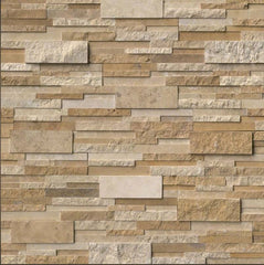 Casa Blend 3D Ledger Panel 6 in. x 24 in. Multi Finish Natural Travertine Wall Tile for Fireplace, Kitchen Backsplash, Exteriors