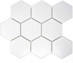 4 Inch Hexagon White Porcelain Mosaic Tile (Matte Finish) - Tenedos