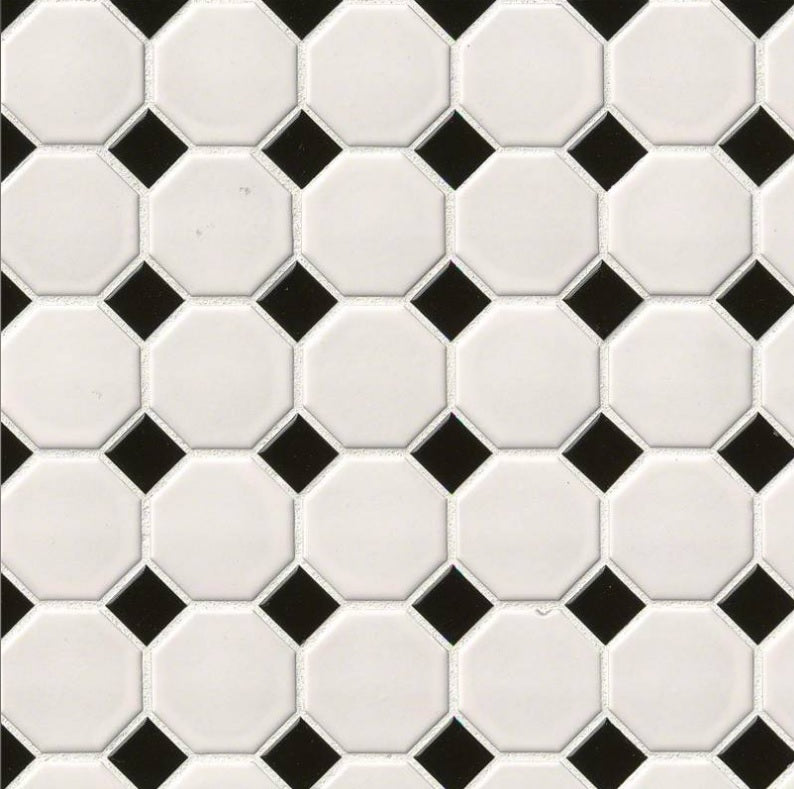 MSI White and Black Octagon 12 in. x 12 in. x 6mm Porcelain Mesh-Mounted Mosaic Tile (MATTE OR GLOSSY)