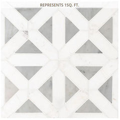 Bianco Dolomite Geometrica 12 in. x 12 in. x 10 mm Polished Marble Mesh-Mounted Mosaic Tile