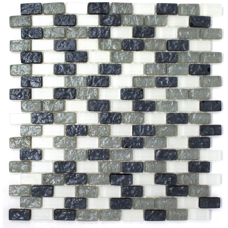 Gray and White Brick Shell Glass Mosaic Tile for Backsplash  -  Tenedos