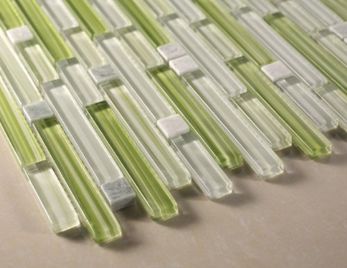 Xen Green Apple Glass with Stone Mosaic Tiles For Kitchen Bathroom Backsplash, Shower Walls