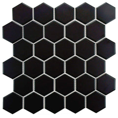 Black 2 Inch Hexagon Mosaic matte Wall Floor Tile, 10 pieces (10 Sqft)