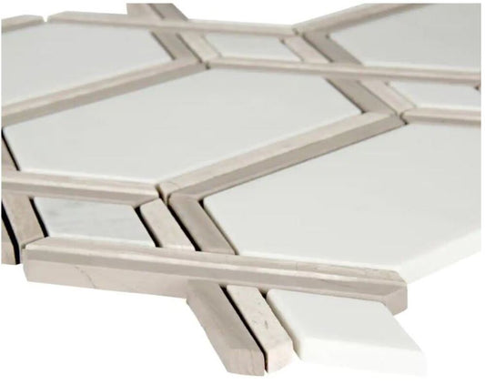 Pedemonte White Athens Grey Hexagonal Pattern Marble Floor and Wall Mosaic Tile for Bathroom Shower, Kitchen Backsplash, Accent decor, Fireplace Surround