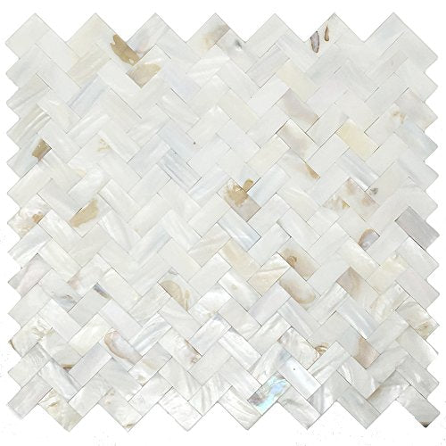 Mother of Pearl Oyster White Natural Sea Shell Seamless Herringbone Tile for Kitchen Backsplashes By Tenedos