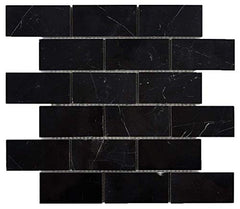 Nero Marquina Black Marble Brick Mosaic Tile 2'' X 4'' Polished