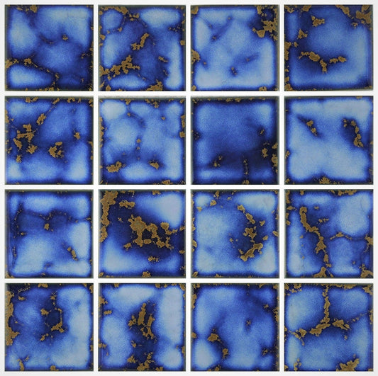 Premium Quality 3x3 Calacatta Blue Square Pattern Porcelain Mosaic Tile on Mesh on 12x12 sheet, Designed in Italy