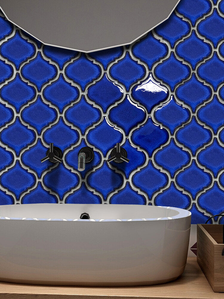 Tenedos Premium Cobalt Blue 2 Inch Lantern Glossy Porcelain Mosaic Tile for Kitchen Backsplash Bathroom Wall Pool Tiles