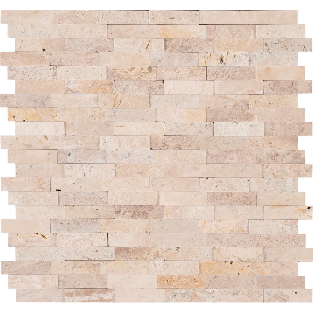 Tenedos Peel & Stick Ivory Travertine Honed and Split Face Mix Brick Pattern Mosaics for & Wall Tile