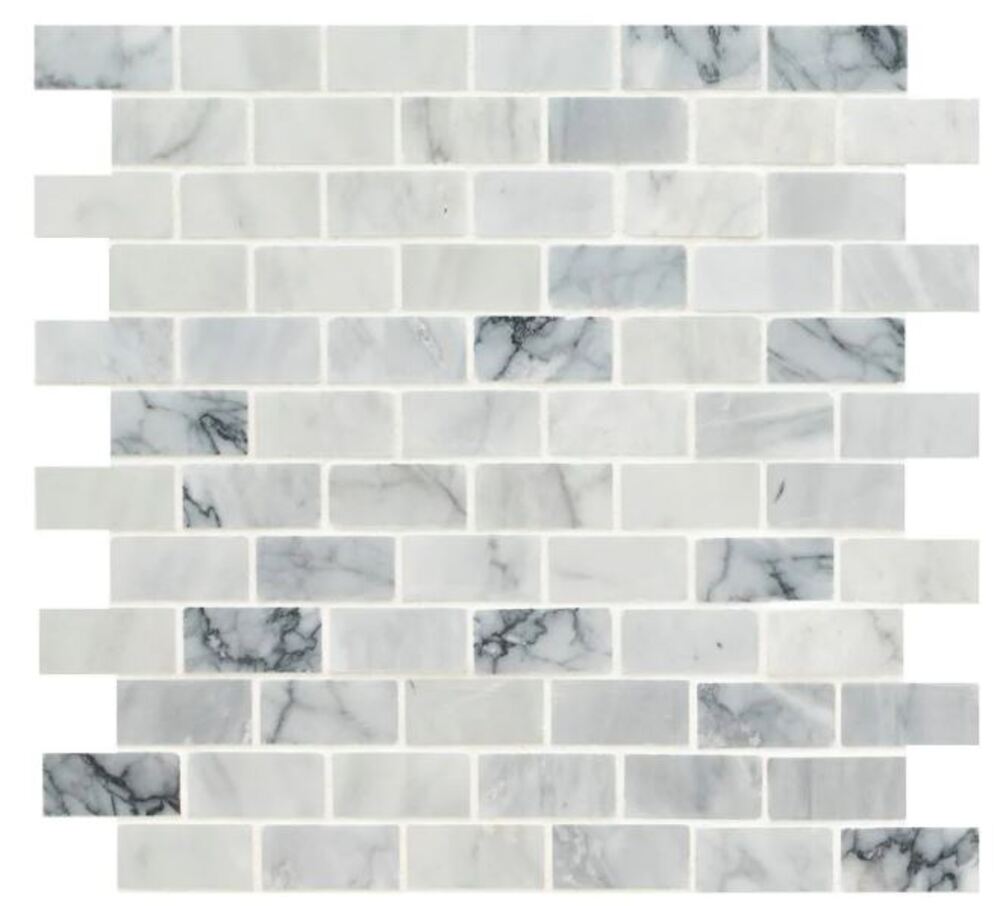 Carrara White with Grey Brick 1x2 Inch Marble Mosaic Floor and Wall Tile, Kitchen Backsplash, Accent Wall, Pool Tile