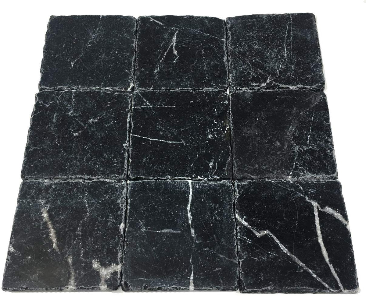 Taurus Black Marble 4x4 Tumbled Field Tile (box of 5 sq. ft.)