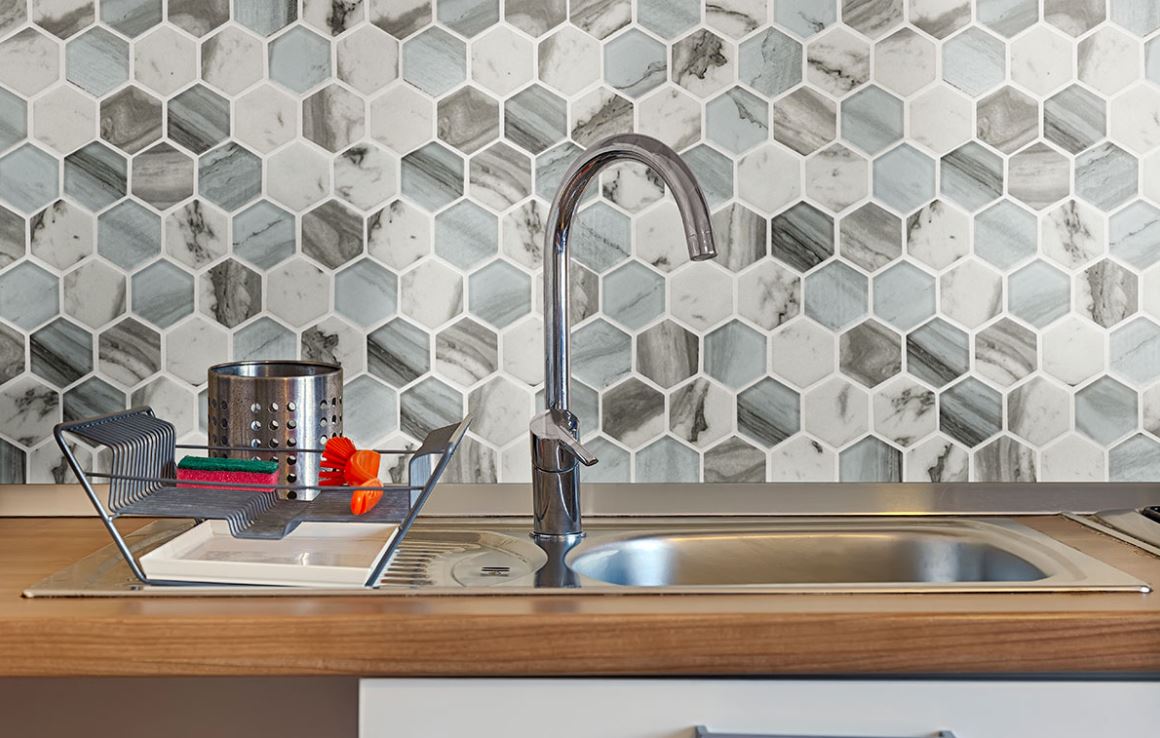 Charcoal Smoke Greyish Glass Hexagon Mosaic Wall Tile for Kitchen Backsplash, Bathroom Wall, Accent Wall, Spa