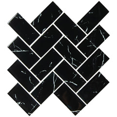 MSI Nero Marquina Herringbone Glass Mesh-Mounted Mosaic Wall Tile