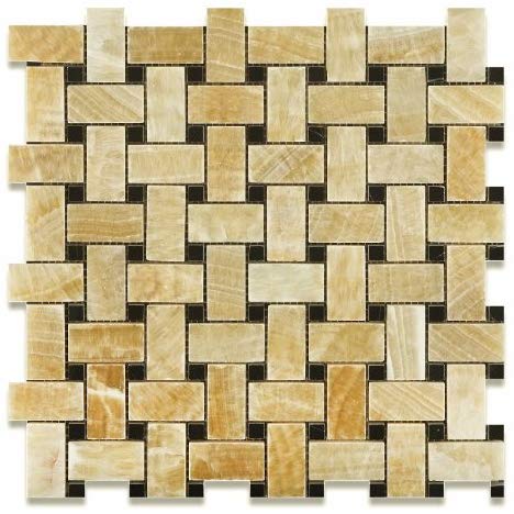 Honey Onyx Marble  Basketweave with Black Tile Premium - Polished